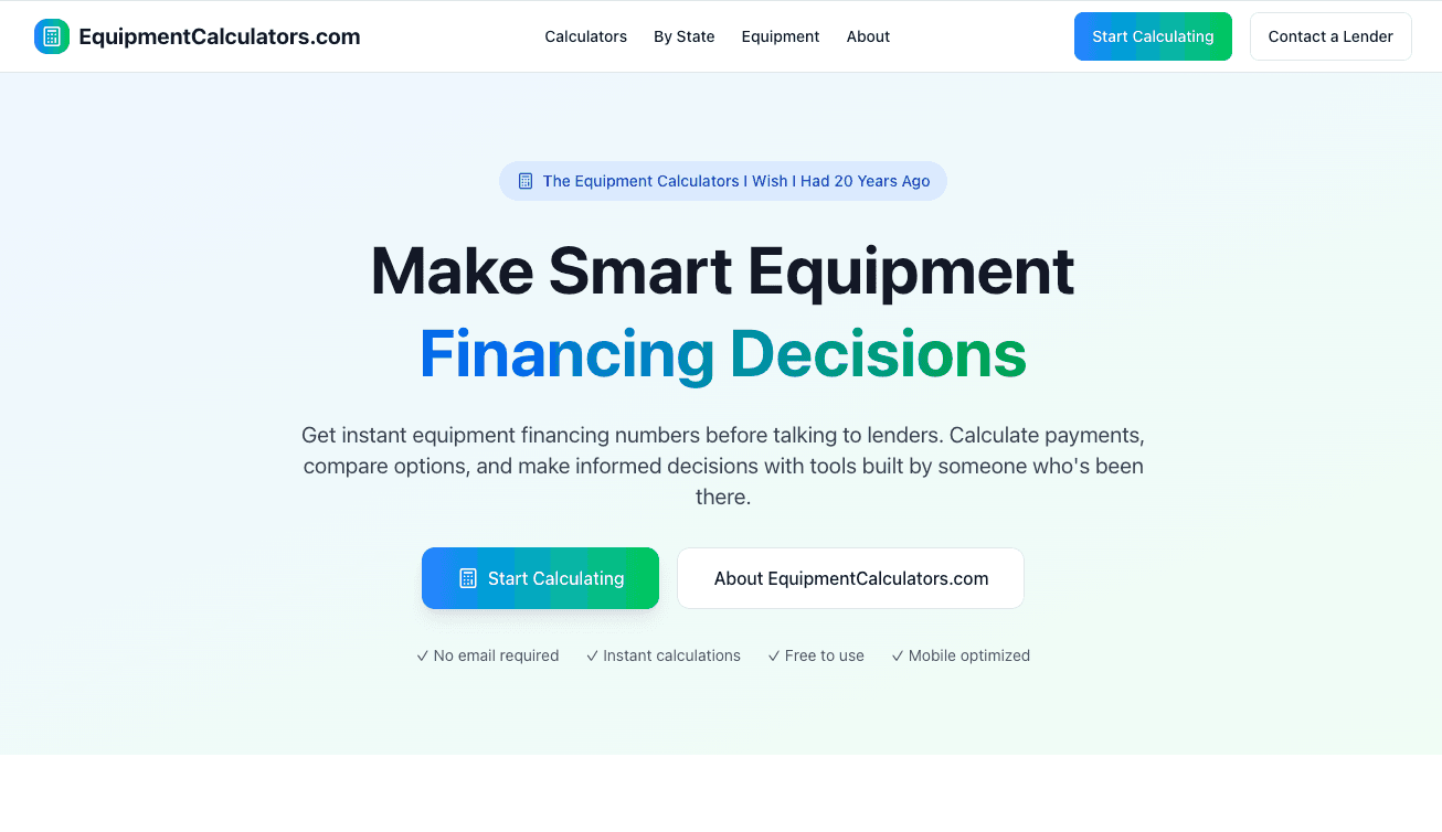 EquipmentCalculators.com Launches: Free Equipment Financing Calculators for Business Owners